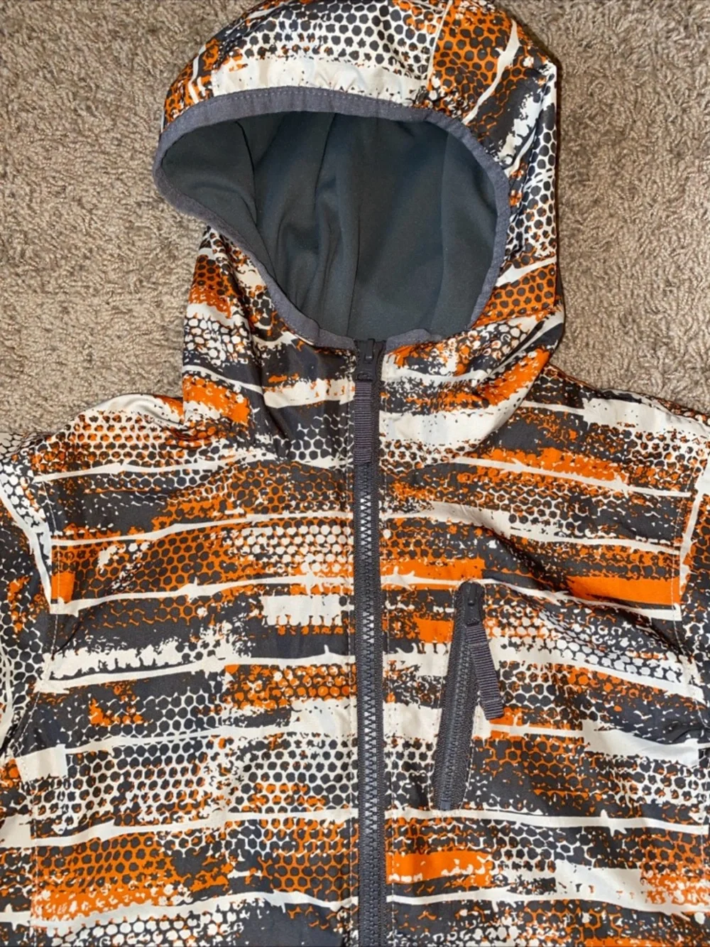Columbia Jacket Youth 4/5 Orange Gray Omni-Dry Hooded Fleece Lined Windbreaker